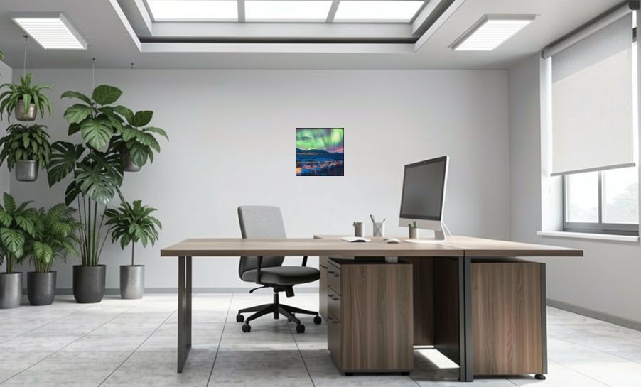 Artikelbild Akustikbild - Nordlicht am Polarkreis – Basotect® Schallabsorber im schwarzen Aluminiumrahmen 530x530x55mm