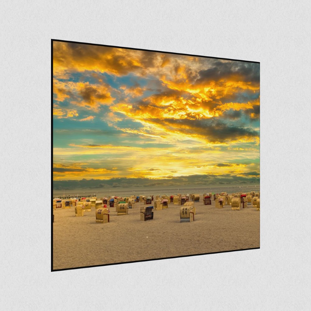 Artikelbild Akustikbild - Strand Panorama – Basotect® Schallabsorber im schwarzen Aluminiumrahmen 530x530x55mm