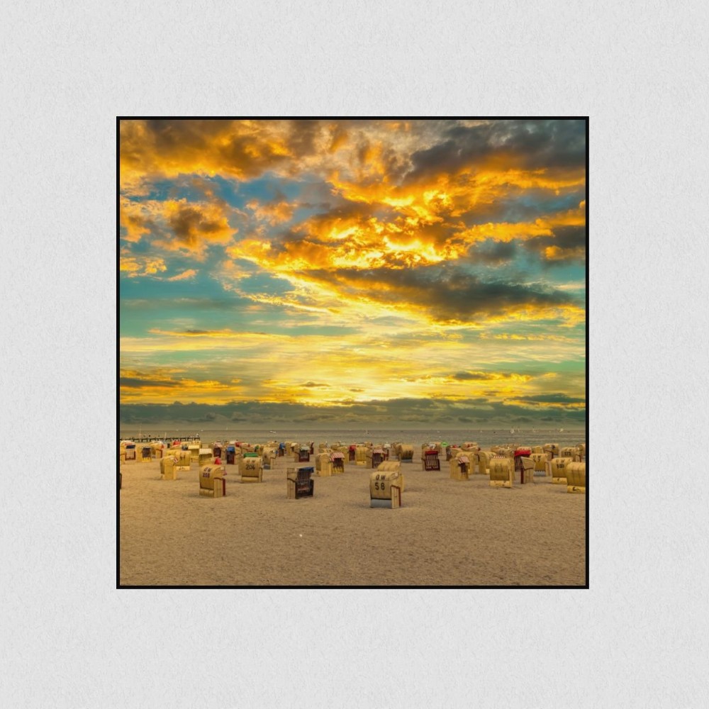 Artikelbild Akustikbild - Strand Panorama – Basotect® Schallabsorber im schwarzen Aluminiumrahmen 530x530x55mm