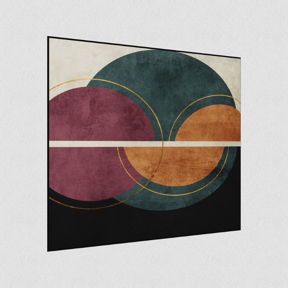 Artikelbild Akustikbild - Kreise in Balance – Basotect® Schallabsorber im schwarzen Aluminiumrahmen 1030x1030x55mm