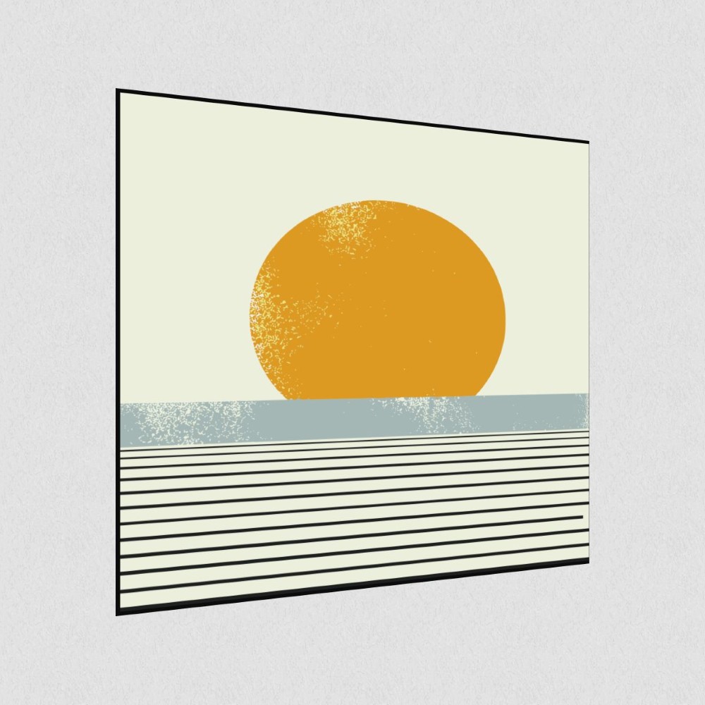 Artikelbild Akustikbild - Goldener Horizont – Basotect® Schallabsorber im schwarzen Aluminiumrahmen 1030x1030x55mm