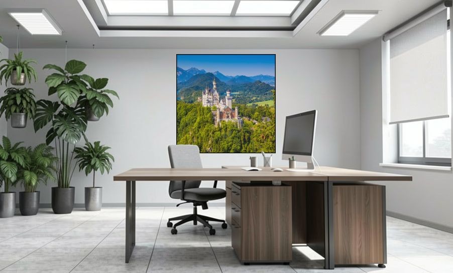 Artikelbild Akustikbild - Schloss Neuschwanstein – Basotect® Schallabsorber im schwarzen Aluminiumrahmen 1530x1530x55mm