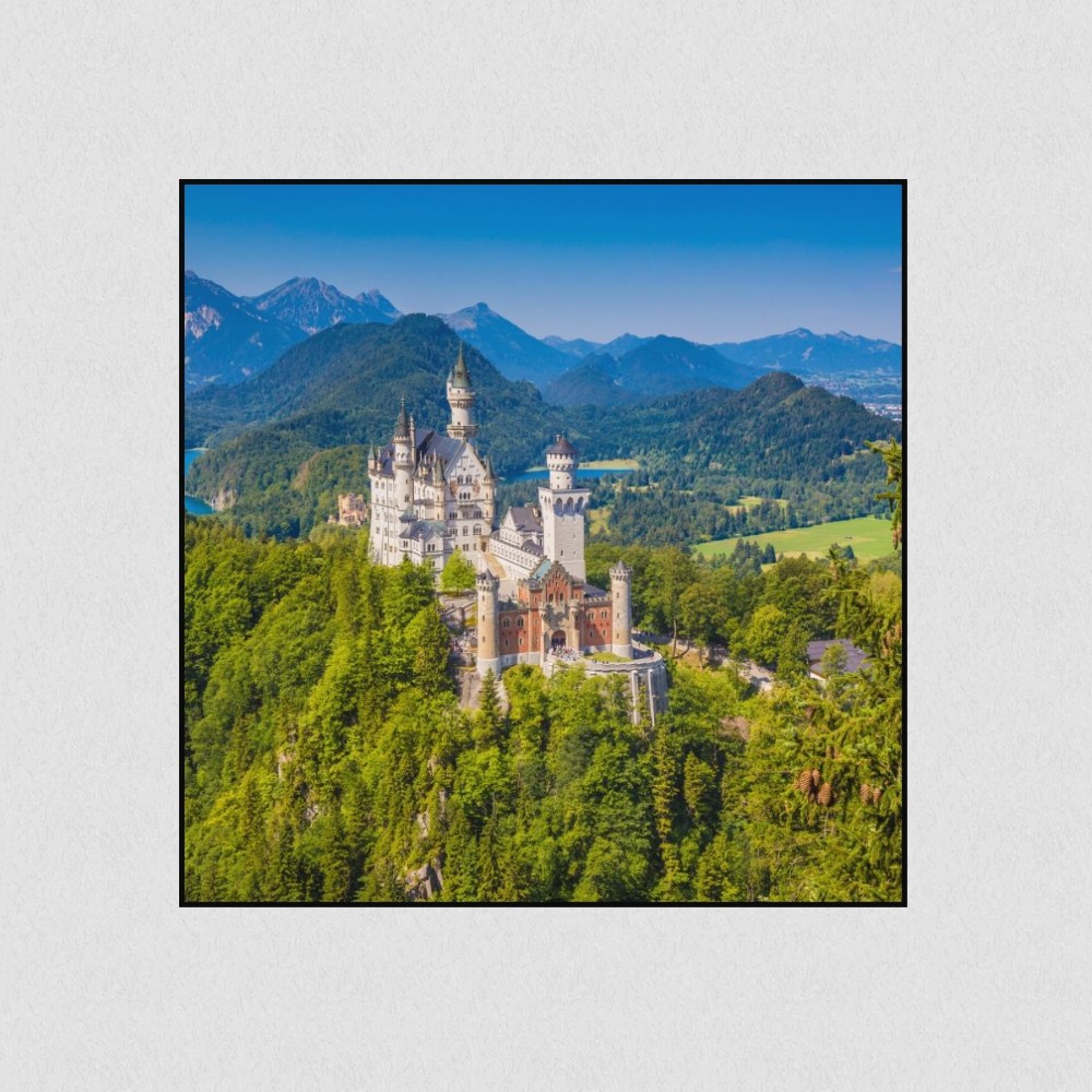 Artikelbild Akustikbild - Schloss Neuschwanstein – Basotect® Schallabsorber im schwarzen Aluminiumrahmen 1530x1530x55mm