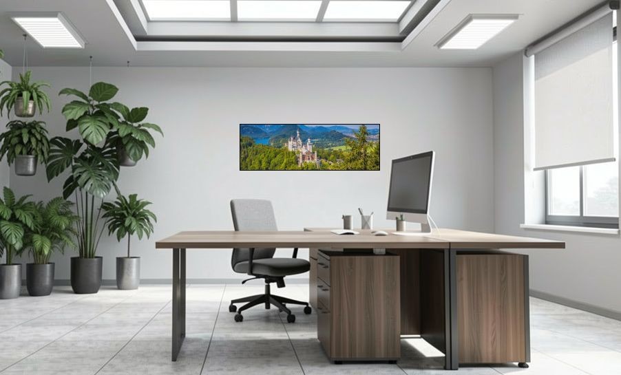 Artikelbild Akustikbild - Schloss Neuschwanstein – Basotect® Schallabsorber im schwarzen Aluminiumrahmen 1530x530x55mm