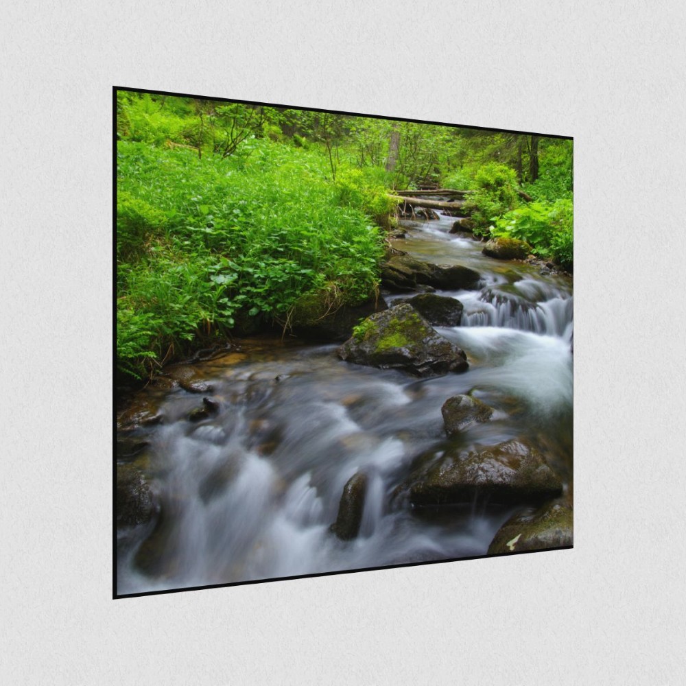 Artikelbild Akustikbild - Wald - Alles fließt! – Basotect® Schallabsorber im schwarzen Aluminiumrahmen 530x530x55mm