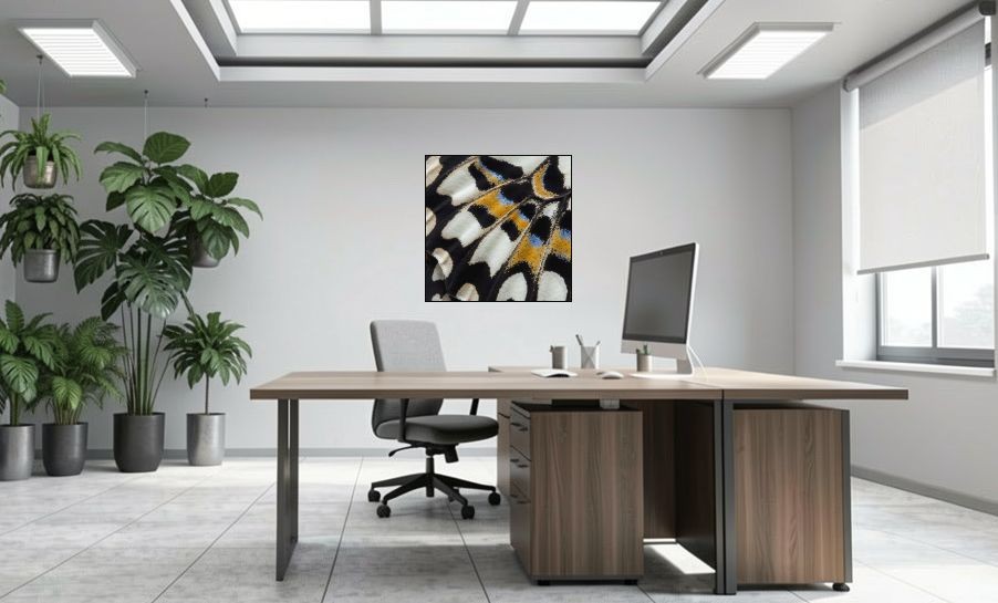 Artikelbild Akustikbild - Batikoptik – Basotect® Schallabsorber im schwarzen Aluminiumrahmen 1030x1030x55mm