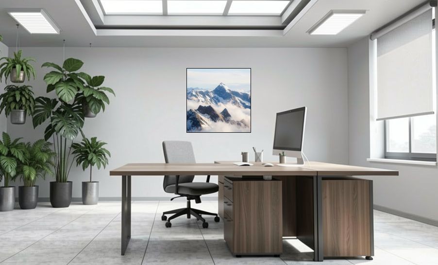 Artikelbild Akustikbild - Die Berge über den Wolken – Basotect® Schallabsorber im schwarzen Aluminiumrahmen 1030x1030x55mm