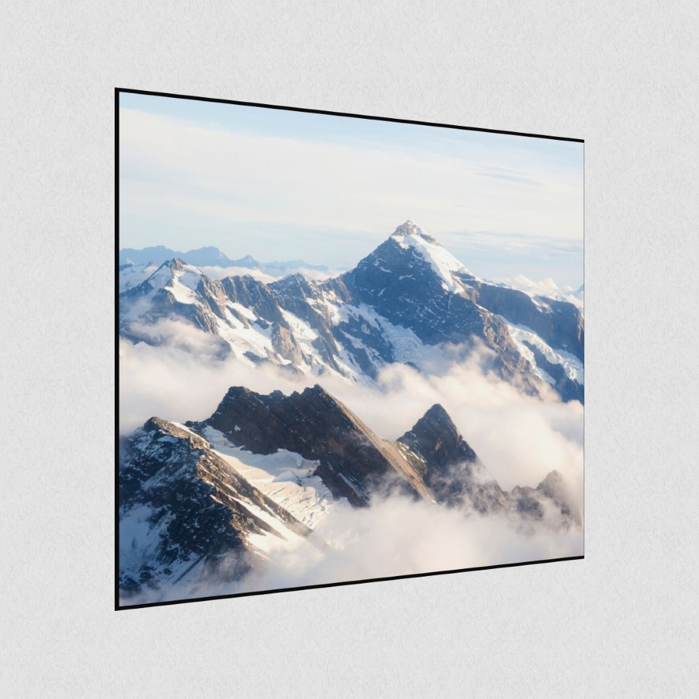 Artikelbild Akustikbild - Die Berge über den Wolken – Basotect® Schallabsorber im schwarzen Aluminiumrahmen 530x530x55mm
