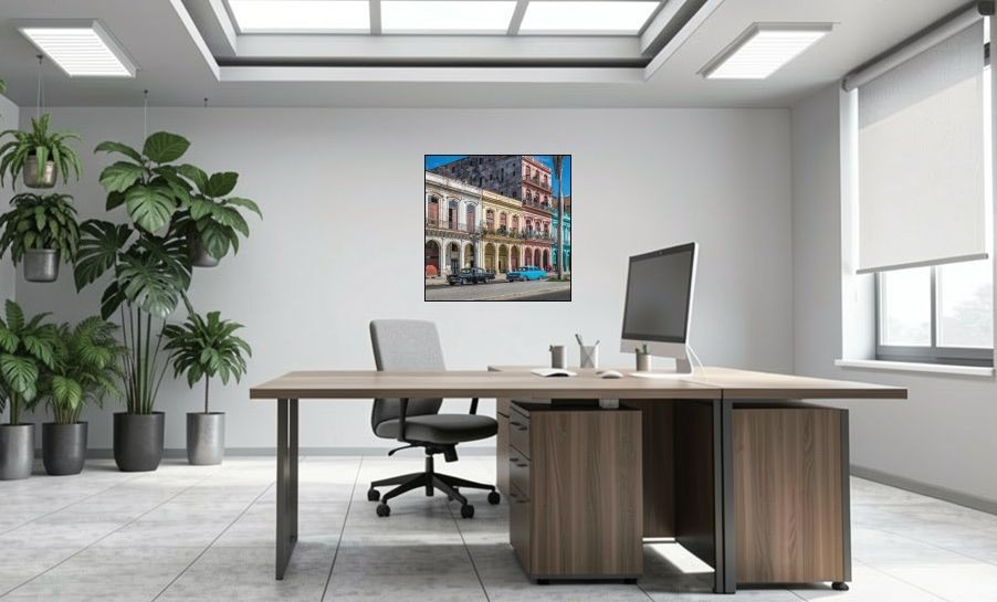 Artikelbild Akustikbild - Havanna Allee – Basotect® Schallabsorber im schwarzen Aluminiumrahmen 1030x1030x55mm