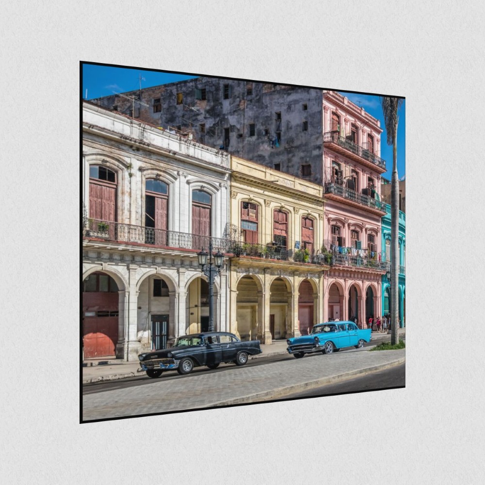 Artikelbild Akustikbild - Havanna Allee – Basotect® Schallabsorber im schwarzen Aluminiumrahmen 530x530x55mm