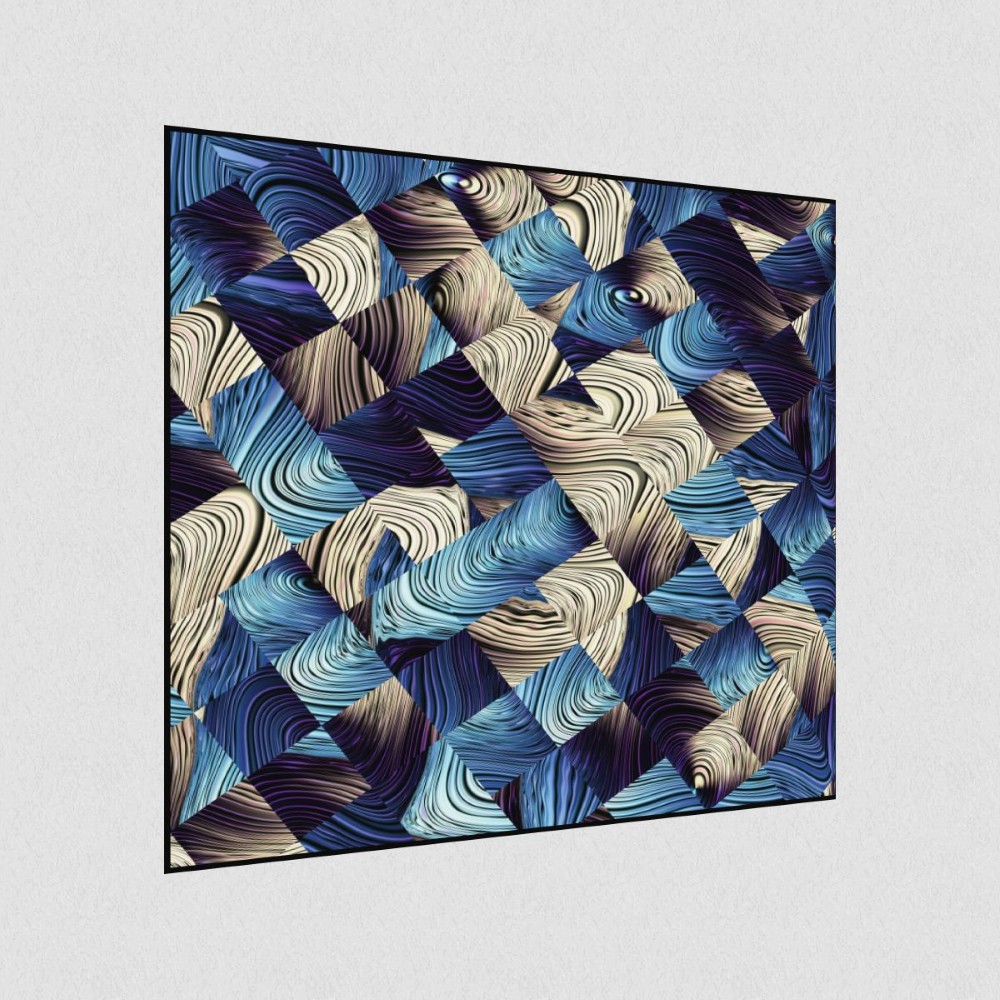 Artikelbild Akustikbild - Eine abstrakte blau weiße Grafik – Basotect® Schallabsorber im schwarzen Aluminiumrahmen 530x530x55mm