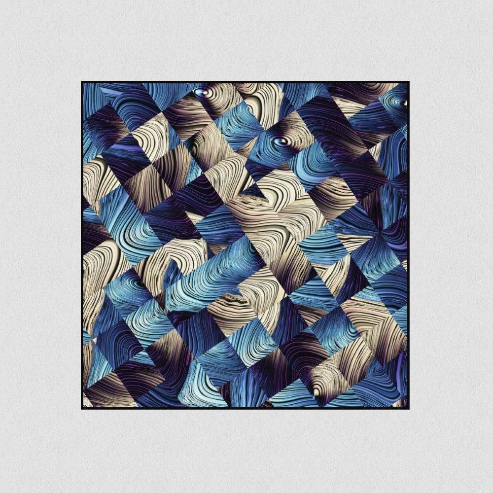 Artikelbild Akustikbild - Eine abstrakte blau weiße Grafik – Basotect® Schallabsorber im schwarzen Aluminiumrahmen 530x530x55mm