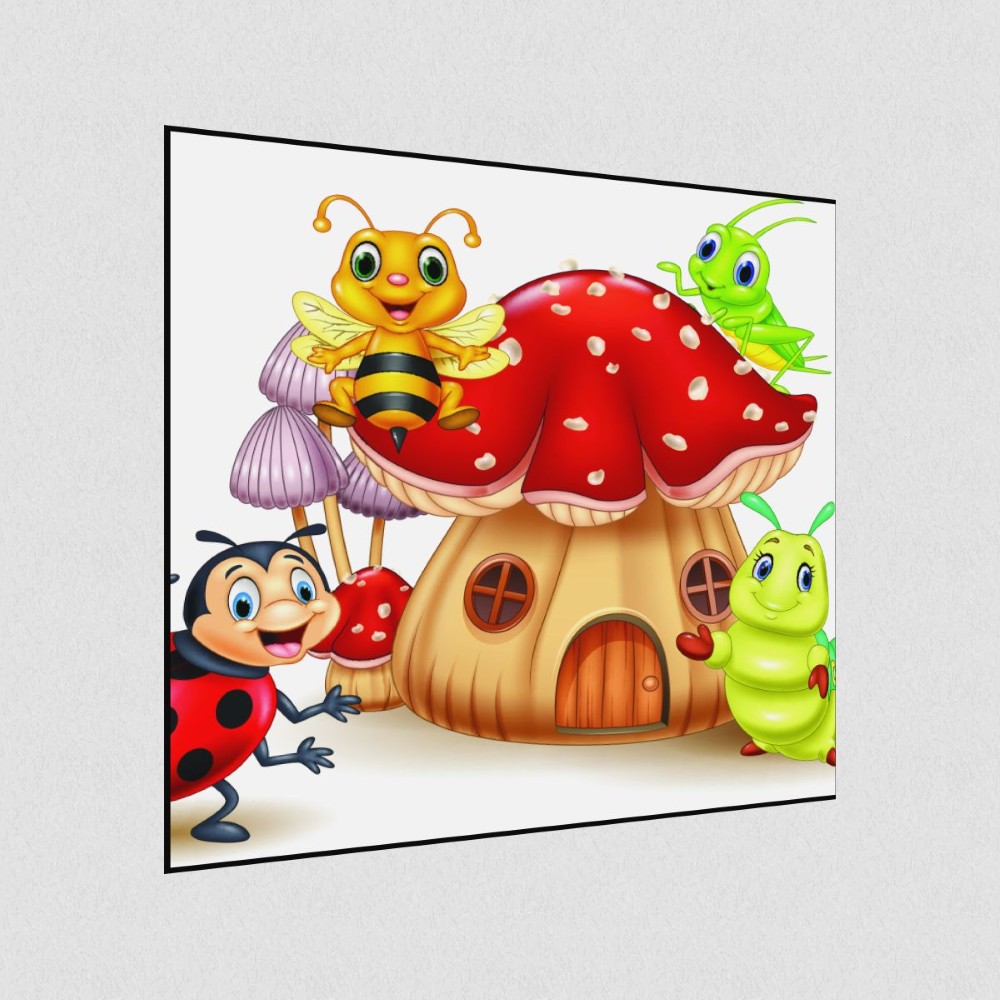 Artikelbild Akustikbild - Comic Insektenwelt – Basotect® Schallabsorber im schwarzen Aluminiumrahmen 530x530x55mm
