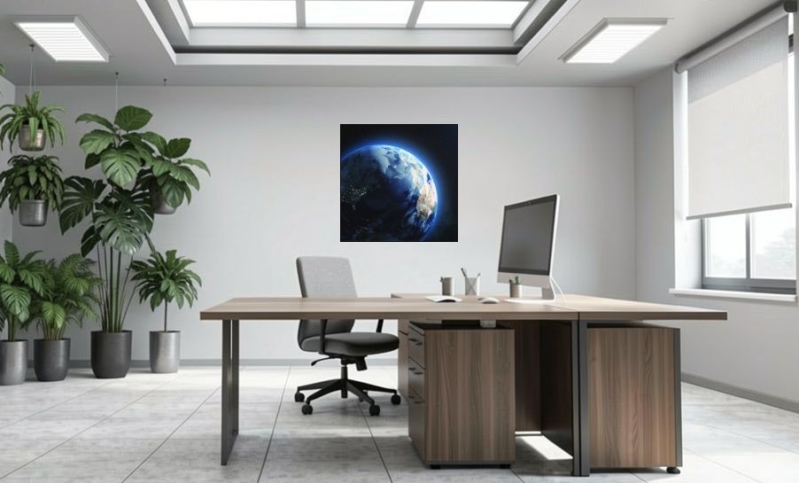 Artikelbild Akustikbild - Planet Erde – Basotect® Schallabsorber im schwarzen Aluminiumrahmen 1030x1030x55mm