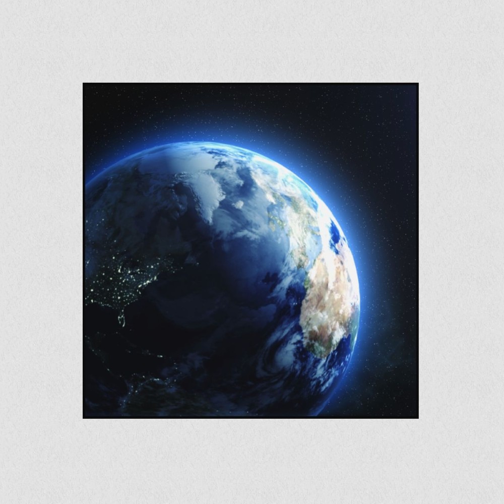 Artikelbild Akustikbild - Planet Erde – Basotect® Schallabsorber im schwarzen Aluminiumrahmen 530x530x55mm