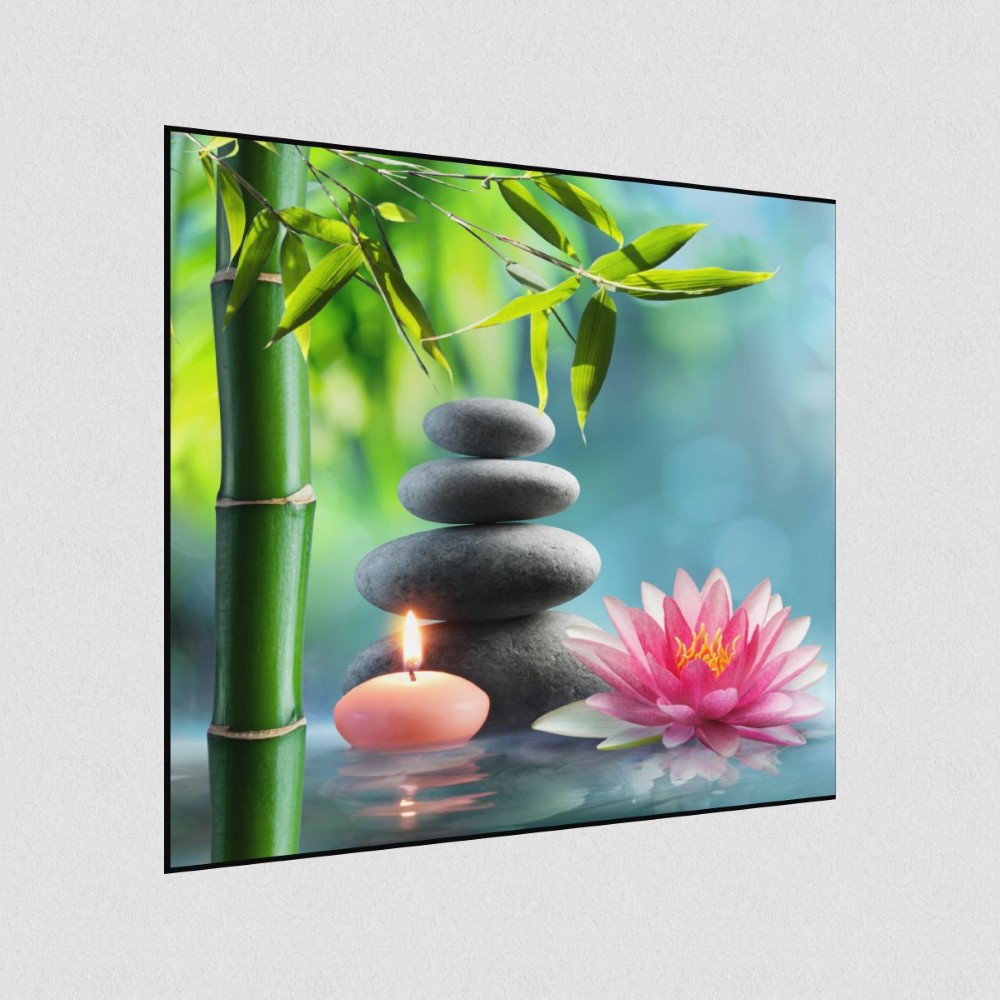 Artikelbild Akustikbild - Zen - Buddhismus – Basotect® Schallabsorber im schwarzen Aluminiumrahmen 530x530x55mm