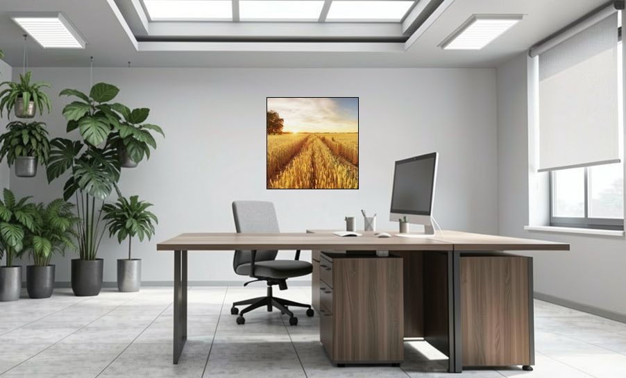 Artikelbild Akustikbild - Feldweg ins Getreidegold – Basotect® Schallabsorber im schwarzen Aluminiumrahmen 1030x1030x55mm