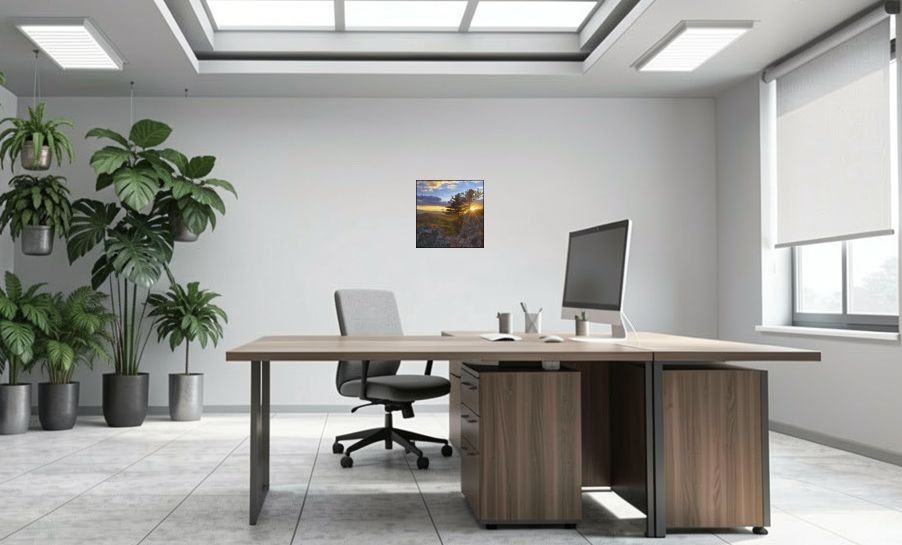 Artikelbild Akustikbild - Bergwald Panorama – Basotect® Schallabsorber im schwarzen Aluminiumrahmen 530x530x55mm