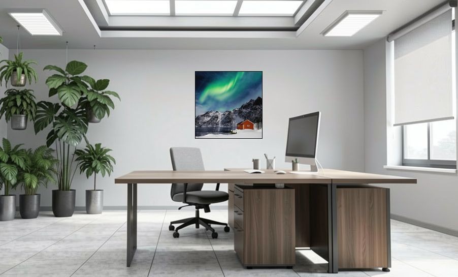 Artikelbild Akustikbild - Polarlichter - ein Naturspektakel – Basotect® Schallabsorber im schwarzen Aluminiumrahmen 1030x1030x55mm