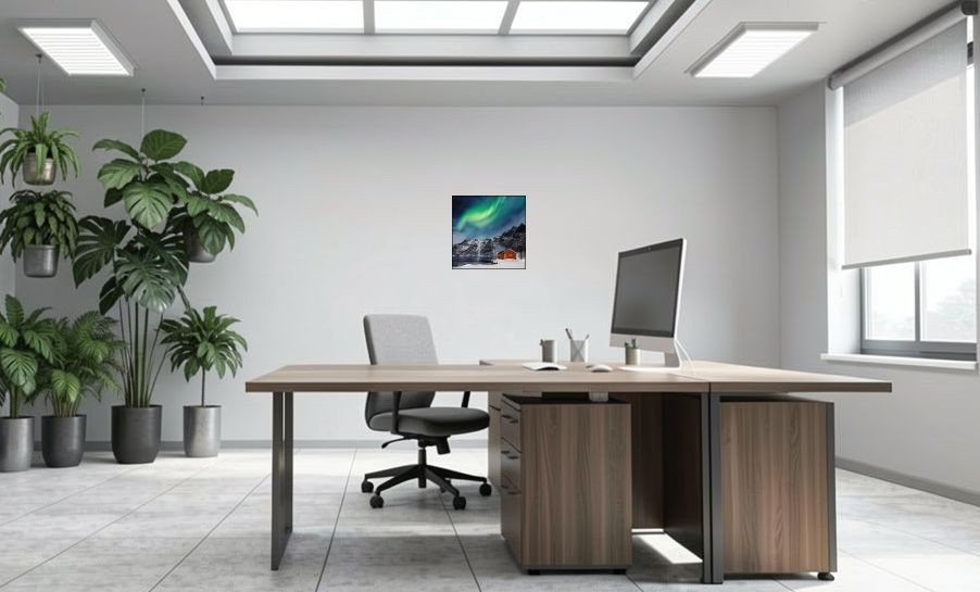 Artikelbild Akustikbild - Polarlichter - ein Naturspektakel – Basotect® Schallabsorber im schwarzen Aluminiumrahmen 530x530x55mm