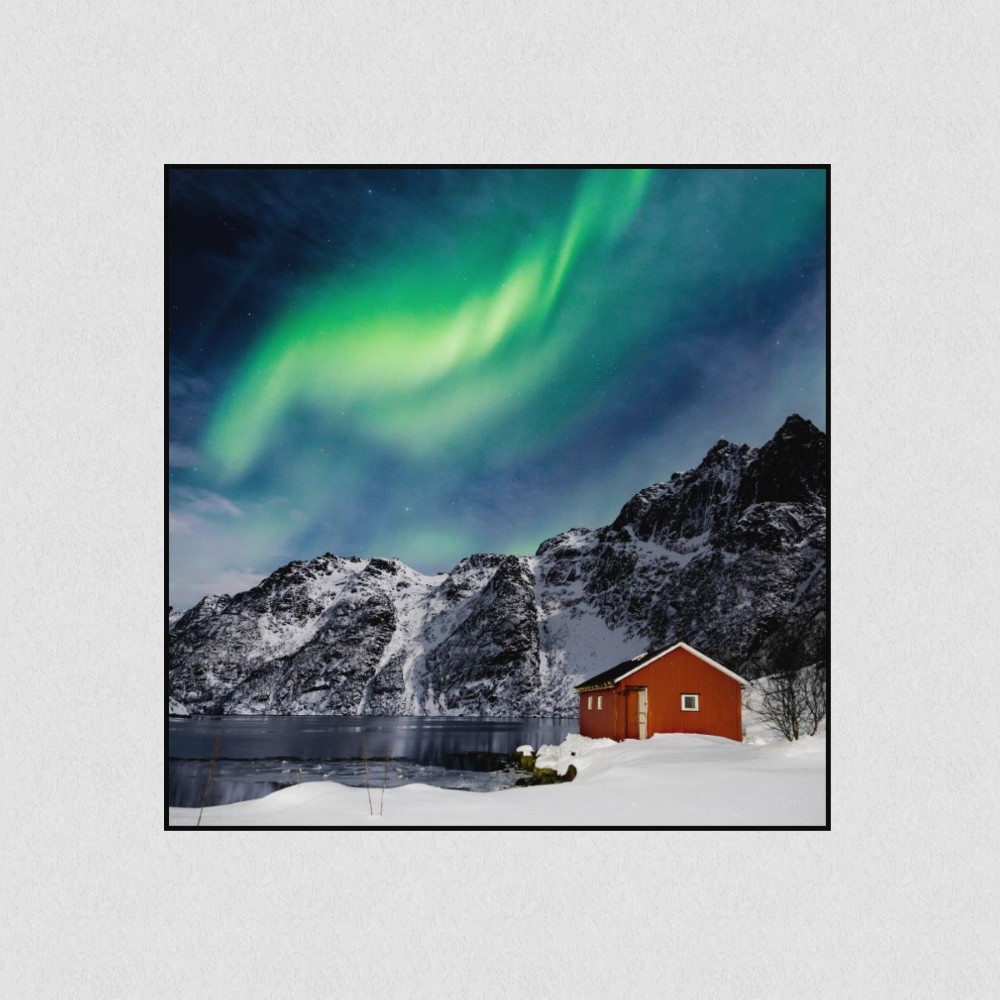 Artikelbild Akustikbild - Polarlichter - ein Naturspektakel – Basotect® Schallabsorber im schwarzen Aluminiumrahmen 530x530x55mm