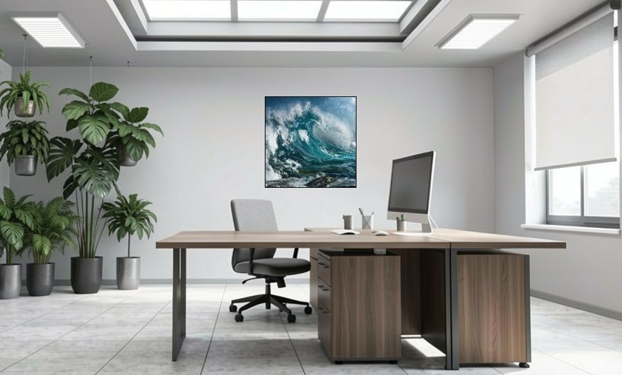 Artikelbild Akustikbild - Wellenmeer – Basotect® Schallabsorber im schwarzen Aluminiumrahmen 1030x1030x55mm