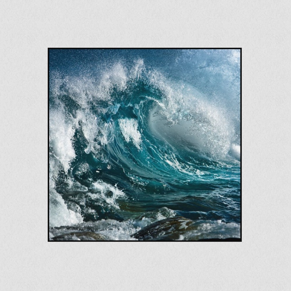 Artikelbild Akustikbild - Wellenmeer – Basotect® Schallabsorber im schwarzen Aluminiumrahmen 530x530x55mm