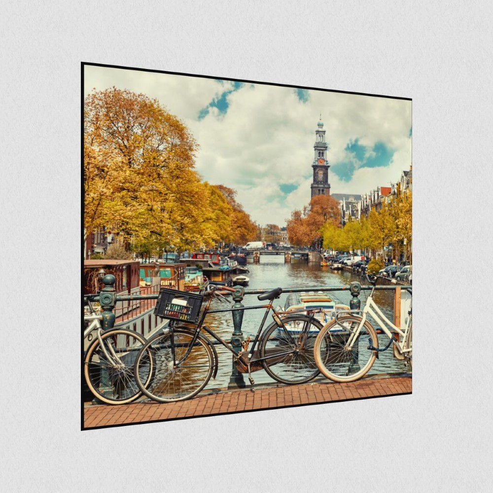 Artikelbild Akustikbild - Amsterdamer Kanalbrücke: Ein malerischer Blick auf die Stadt – Basotect® Schallabsorber im schwarzen Aluminiumrahmen 530x530x55mm