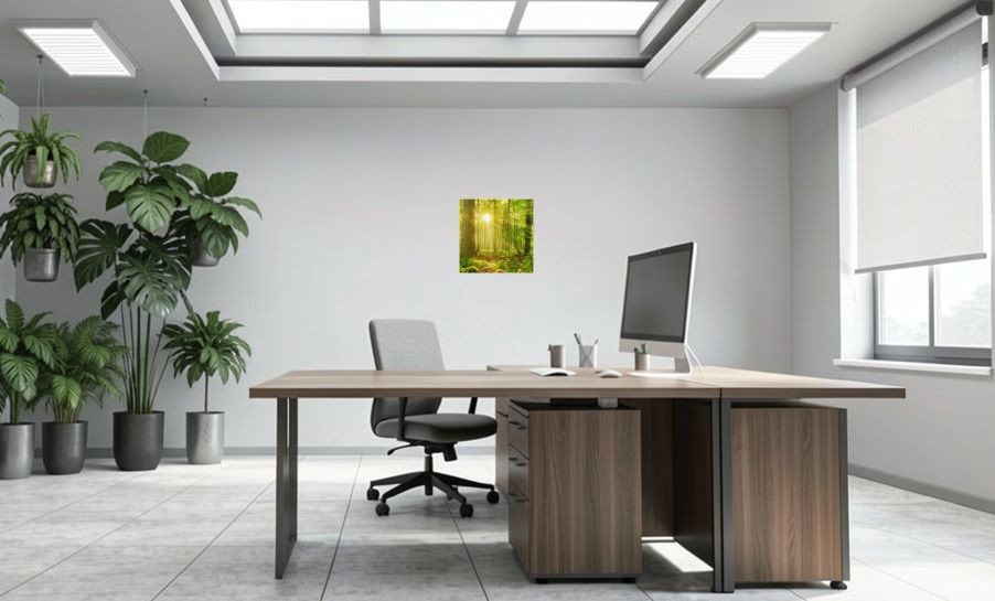Artikelbild Akustikbild - Die ersten Sonnenstrahlen – Basotect® Schallabsorber im weißen Aluminiumrahmen 530x530x55mm