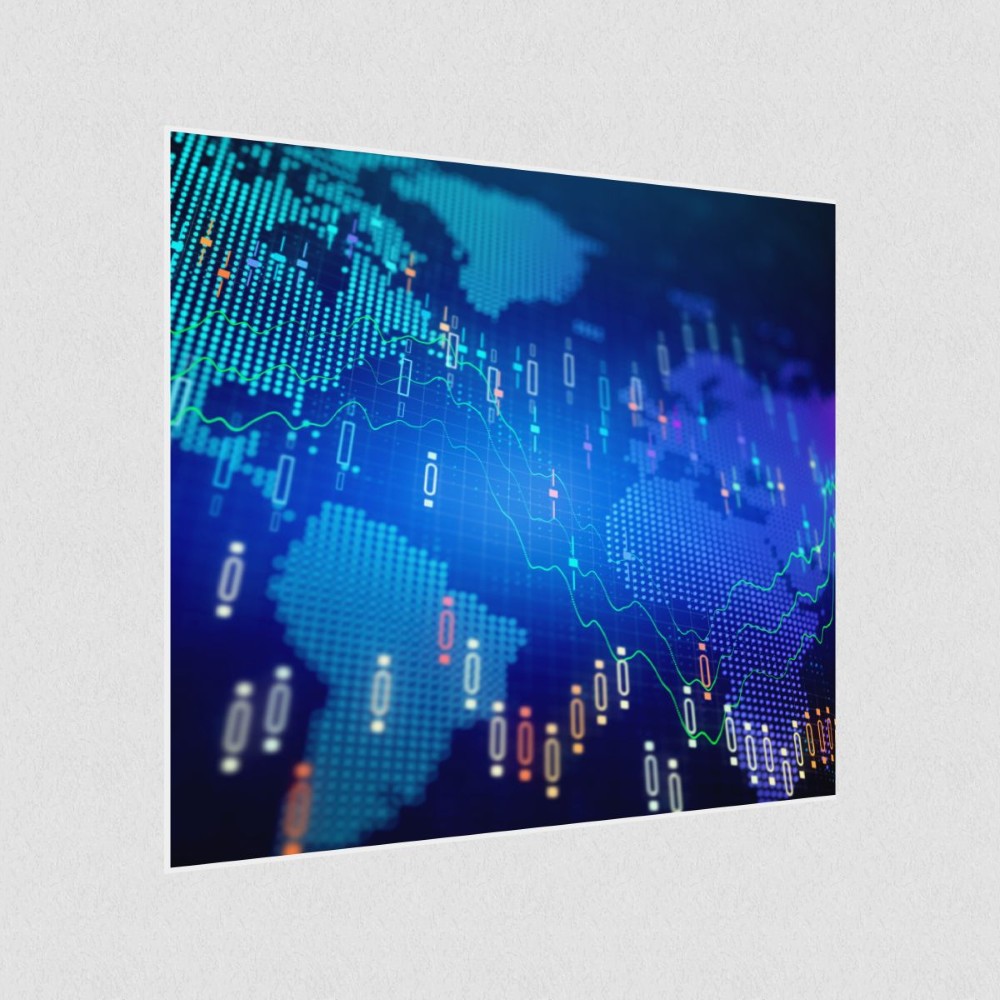 Artikelbild Akustikbild - Eine interaktive Karte unserer globalen Gemeinschaft – Basotect® Schallabsorber im weißen Aluminiumrahmen 530x530x55mm