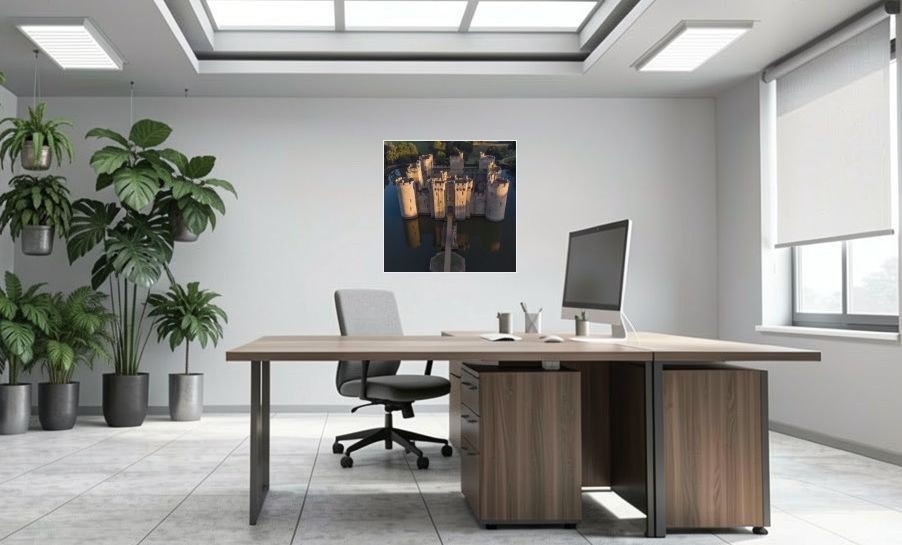 Artikelbild Akustikbild - Bodiam Castle: Eine mittelalterliche Festung in majestätischer Schönheit – Basotect® Schallabsorber im weissen Aluminiumrahmen 1030x1030x55mm