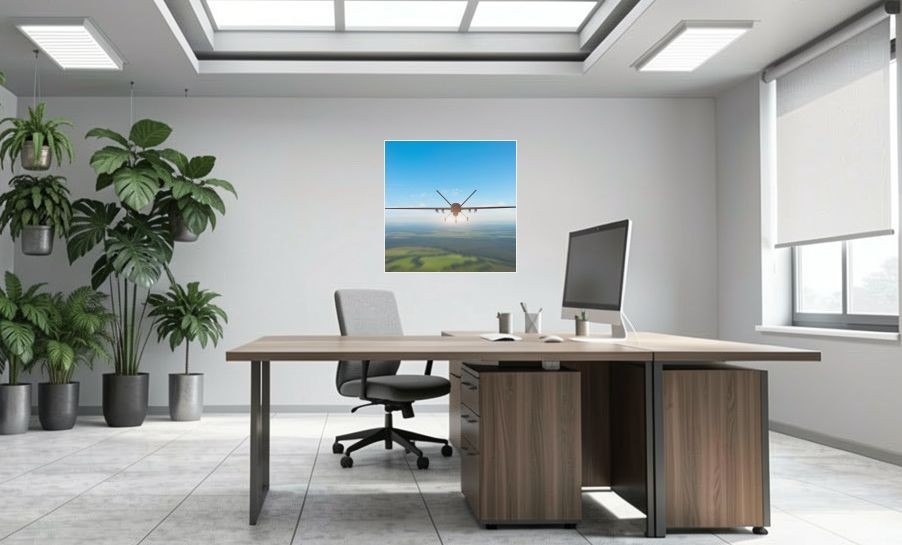 Artikelbild Akustikbild - Drohne – Basotect® Schallabsorber im weissen Aluminiumrahmen 1030x1030x55mm