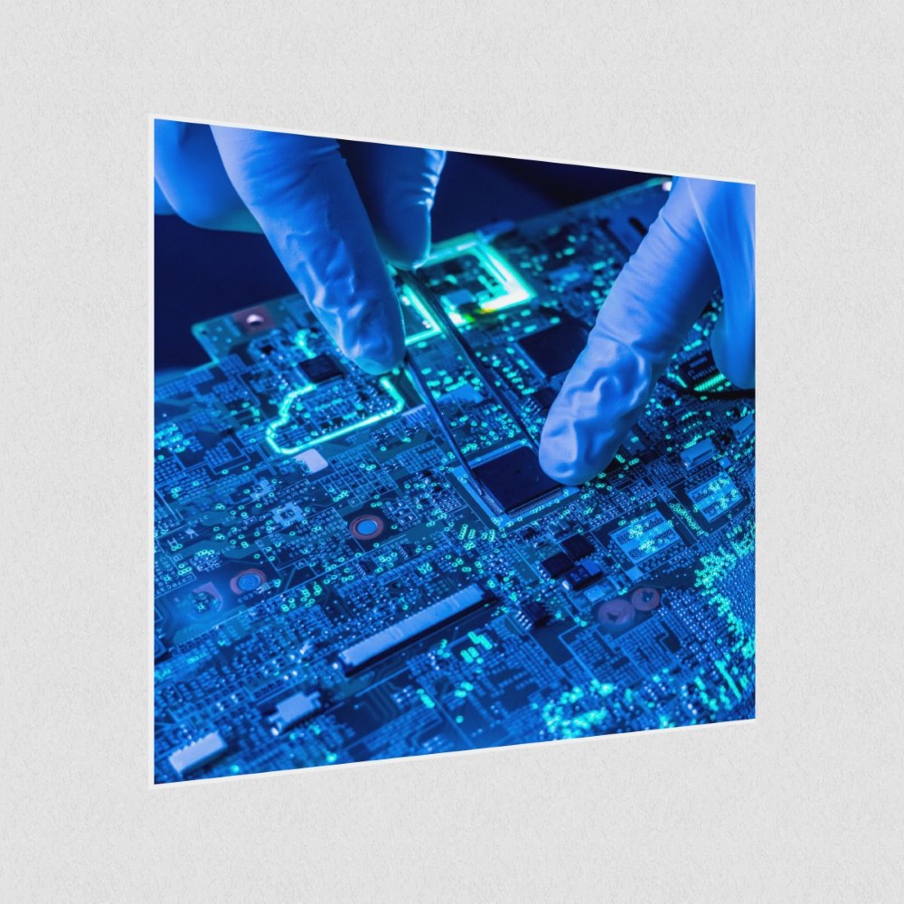 Artikelbild Akustikbild - Computerchip – Basotect® Schallabsorber im weißen Aluminiumrahmen 530x530x55mm