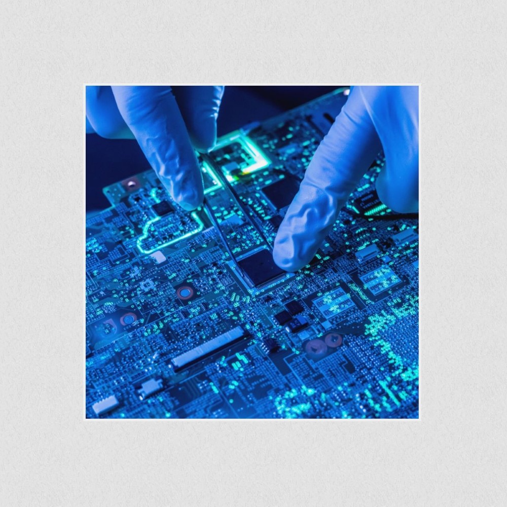 Artikelbild Akustikbild - Computerchip – Basotect® Schallabsorber im weißen Aluminiumrahmen 530x530x55mm