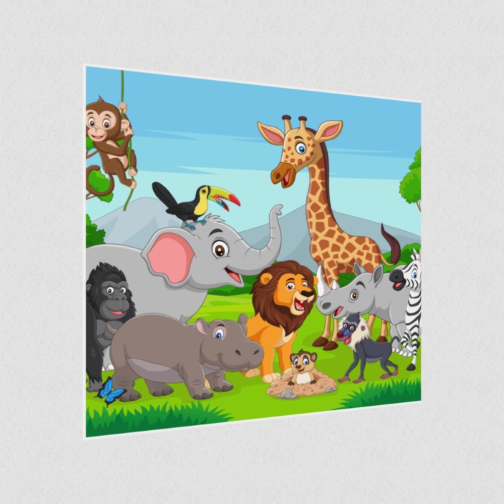 Artikelbild Akustikbild - Comic Tierwelt – Basotect® Schallabsorber im weißen Aluminiumrahmen 530x530x55mm