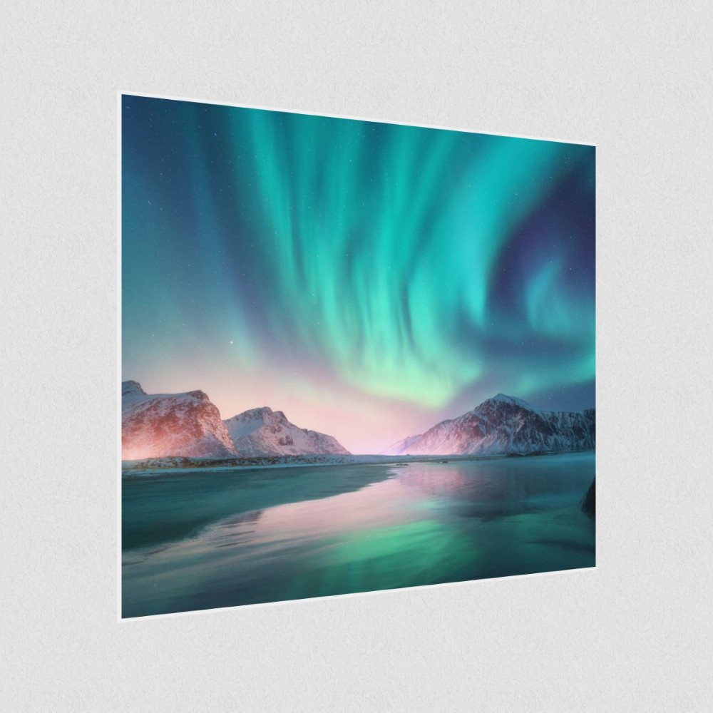 Artikelbild Akustikbild - Aurora Borealis – Basotect® Schallabsorber im weißen Aluminiumrahmen 530x530x55mm