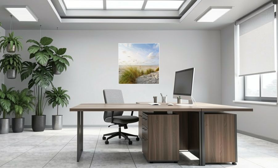 Artikelbild Akustikbild - Sonnenküste – Basotect® Schallabsorber im weissen Aluminiumrahmen 1030x1030x55mm