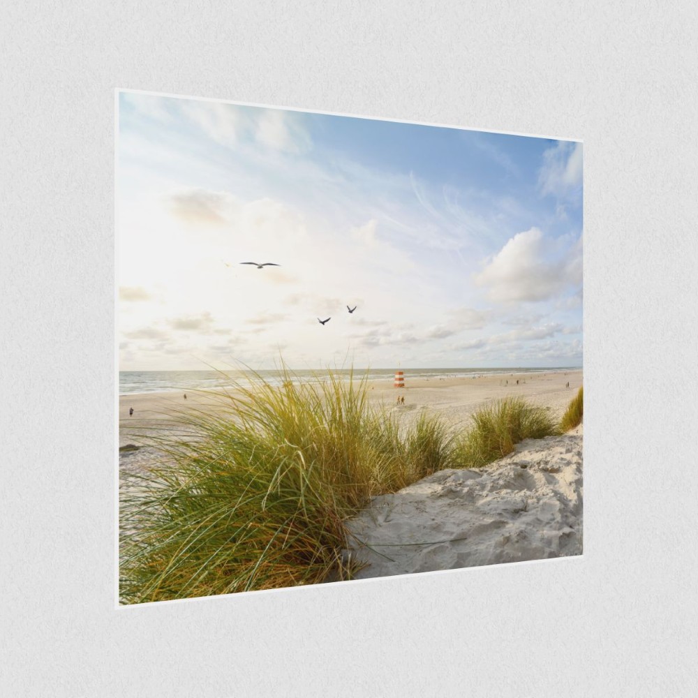 Artikelbild Akustikbild - Sonnenküste – Basotect® Schallabsorber im weißen Aluminiumrahmen 530x530x55mm