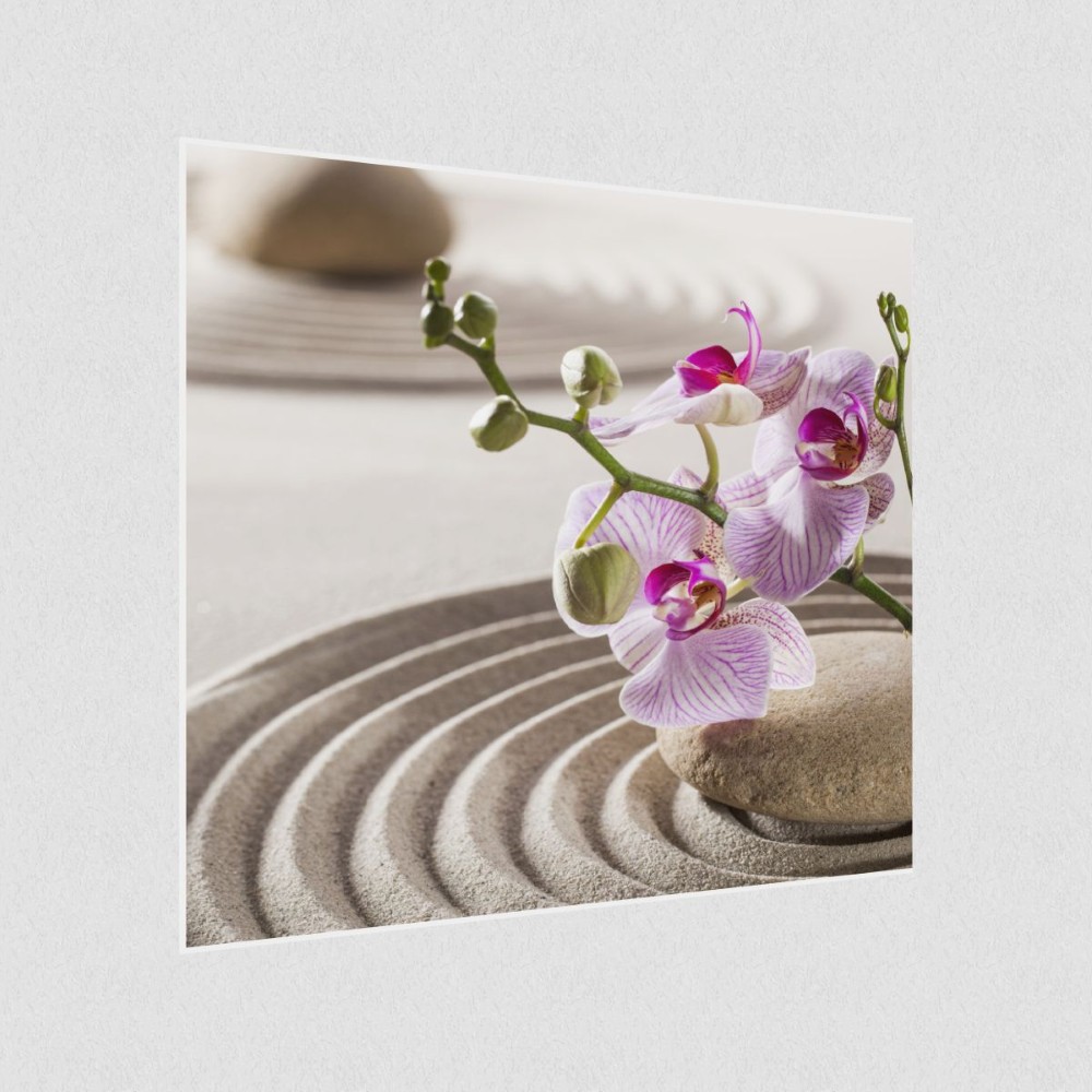 Artikelbild Akustikbild - Zen-Garten Ruhe und Ausgeglichenheit – Basotect® Schallabsorber im weißen Aluminiumrahmen 530x530x55mm