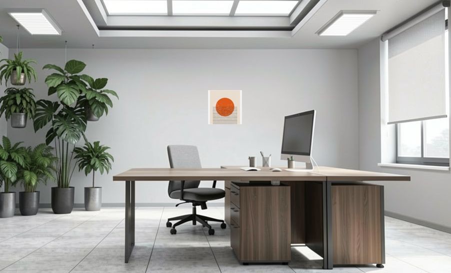 Artikelbild Akustikbild - Sonnenrhythmus – Basotect® Schallabsorber im weißen Aluminiumrahmen 530x530x55mm