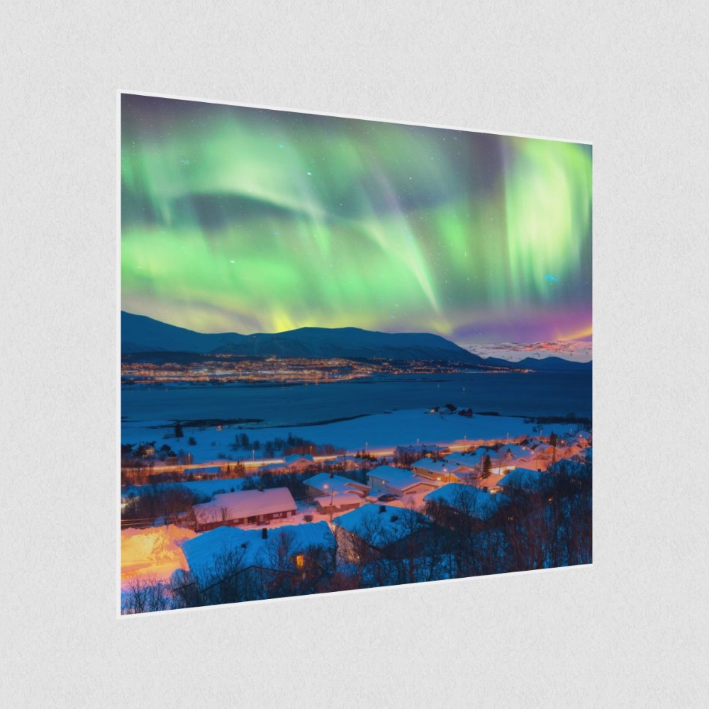 Artikelbild Akustikbild - Nordlicht am Polarkreis – Basotect® Schallabsorber im weißen Aluminiumrahmen 530x530x55mm