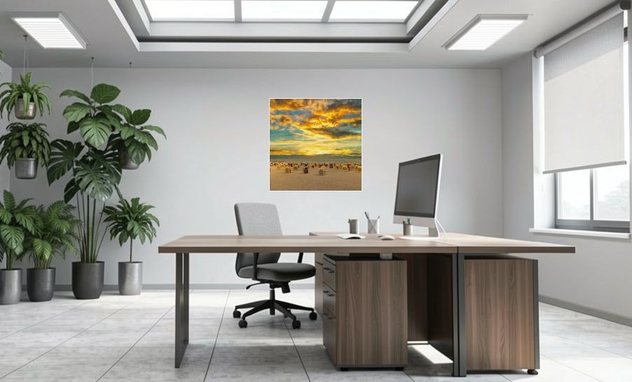 Artikelbild Akustikbild - Strand Panorama – Basotect® Schallabsorber im weissen Aluminiumrahmen 1030x1030x55mm