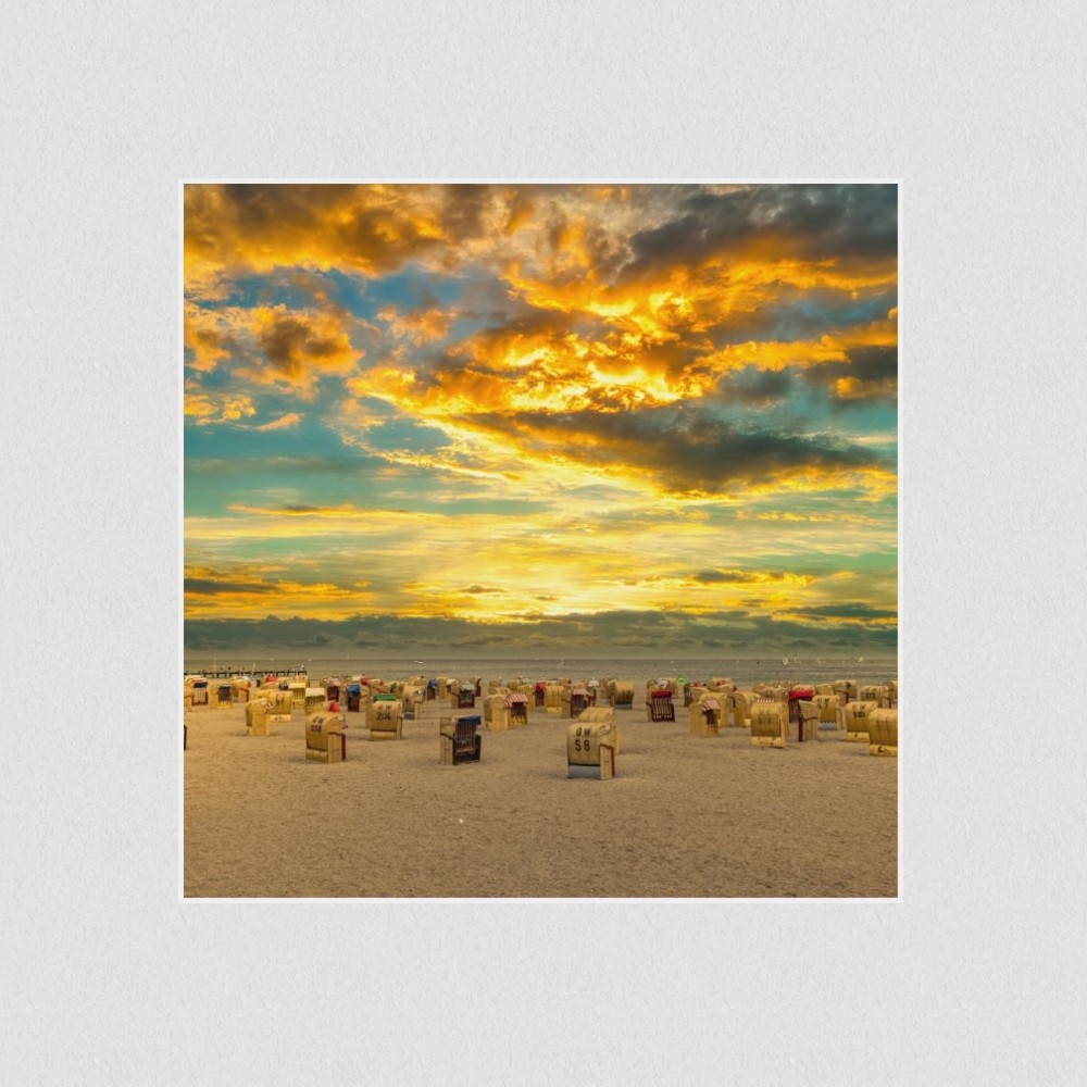 Artikelbild Akustikbild - Strand Panorama – Basotect® Schallabsorber im weißen Aluminiumrahmen 530x530x55mm