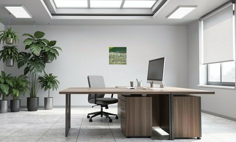 Artikelbild Akustikbild - Wassertropfen – Basotect® Schallabsorber im weißen Aluminiumrahmen 530x530x55mm