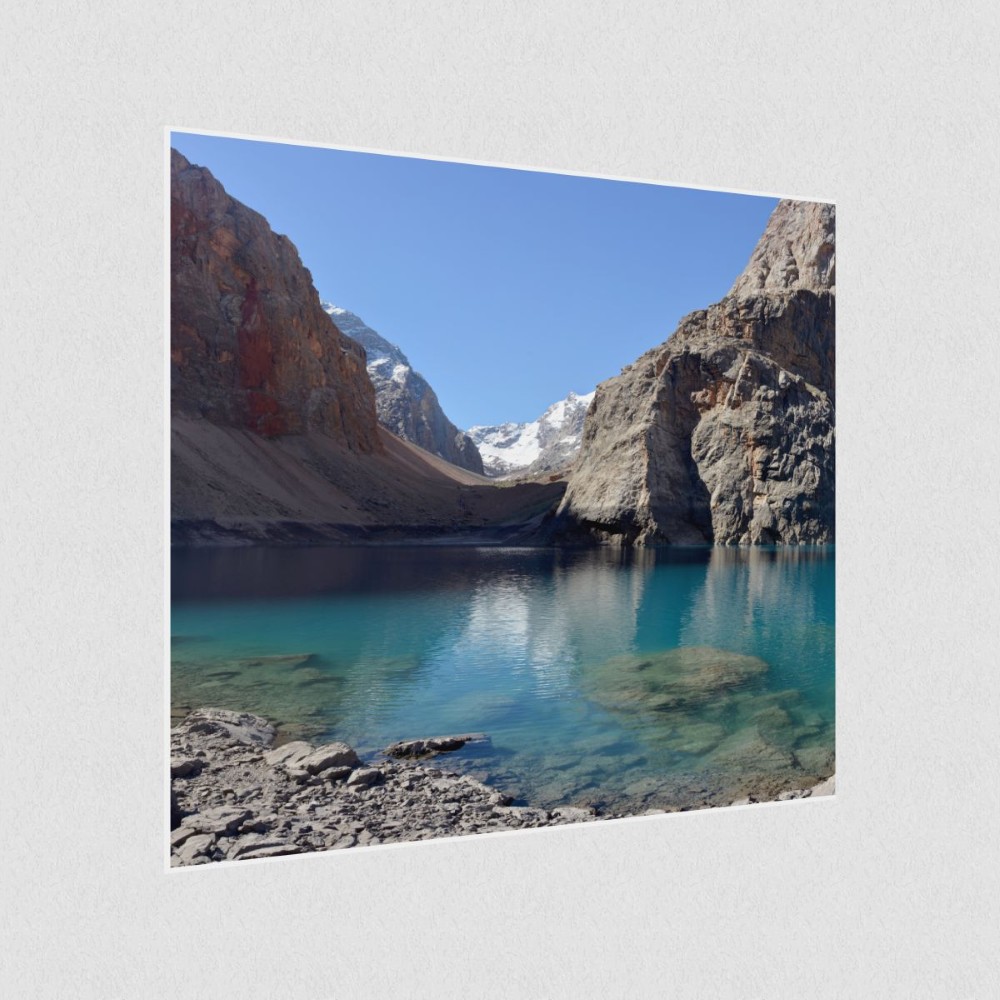 Artikelbild Akustikbild - Ein tiefblauer Bergsee – Basotect® Schallabsorber im weißen Aluminiumrahmen 530x530x55mm
