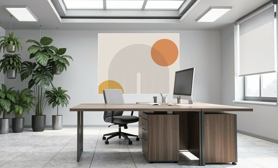 Artikelbild Akustikbild - Organische Geometrie – Basotect® Schallabsorber im weißen Aluminiumrahmen 2030x1530x55mm