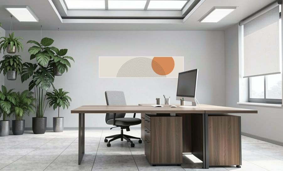 Artikelbild Akustikbild - Organische Geometrie – Basotect® Schallabsorber im weißen Aluminiumrahmen 2030x530x55mm