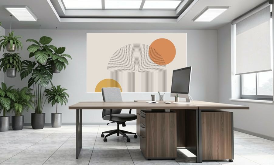 Artikelbild Akustikbild - Organische Geometrie – Basotect® Schallabsorber im weißen Aluminiumrahmen 2530x1530x55mm