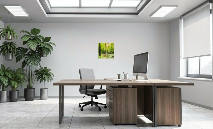 Artikelbild Akustikbild - Waldweg – Lassen Sie sich von der Natur ablenken! – Basotect® Schallabsorber im weißen Aluminiumrahmen 530x530x55mm