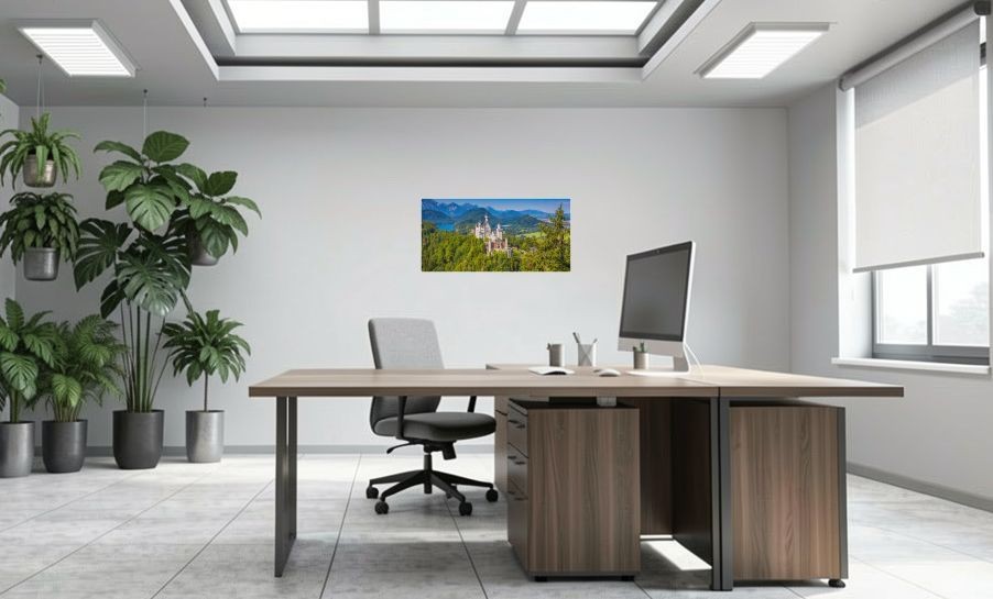Artikelbild Akustikbild - Schloss Neuschwanstein – Basotect® Schallabsorber im weißen Aluminiumrahmen 1030x530x55mm
